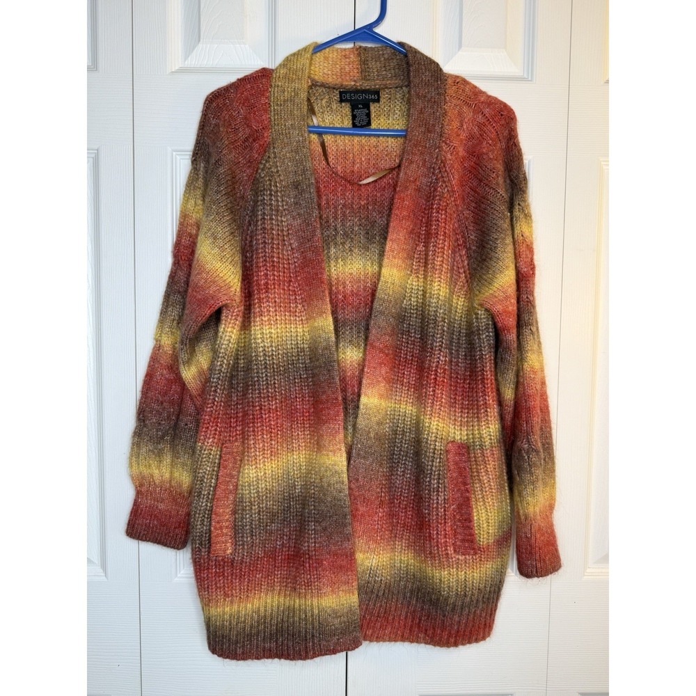 Design 365 Cardigan Sweater Open- Front Ombre Chunky Pockets Y2K Retro Sz XL